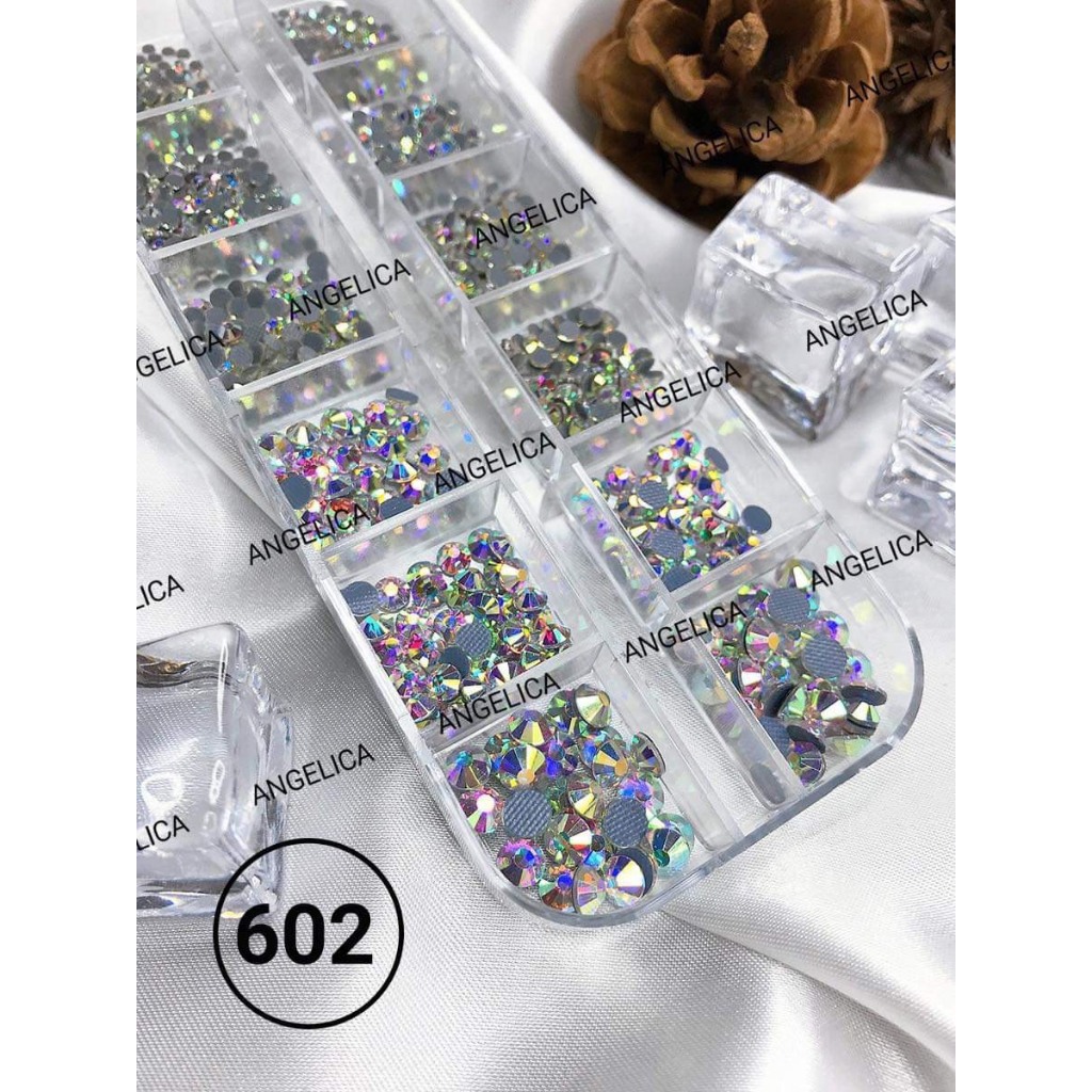 Khay đá nail chân lưới 14 khía đủ màu đính móng siêu sáng ANGELICA