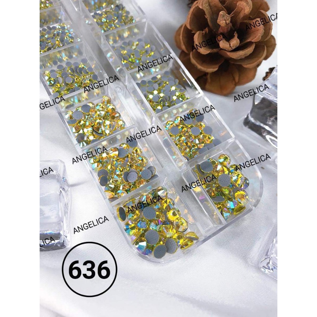 Khay đá nail chân lưới 14 khía đủ màu đính móng siêu sáng ANGELICA