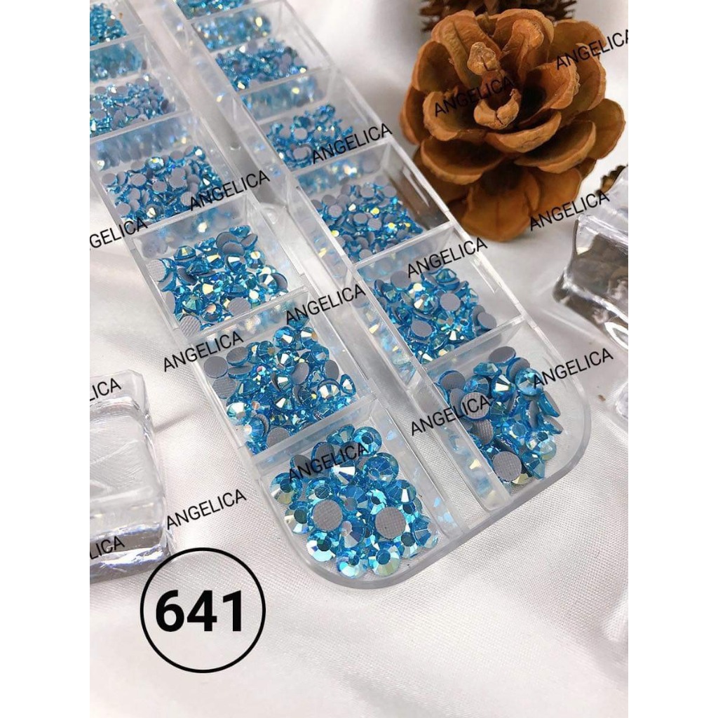 Khay đá nail chân lưới 14 khía đủ màu đính móng siêu sáng ANGELICA