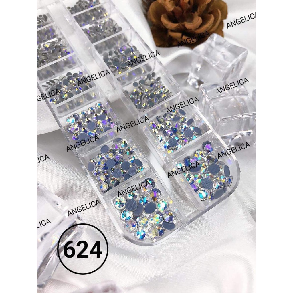 Khay đá nail chân lưới 14 khía đủ màu đính móng siêu sáng ANGELICA