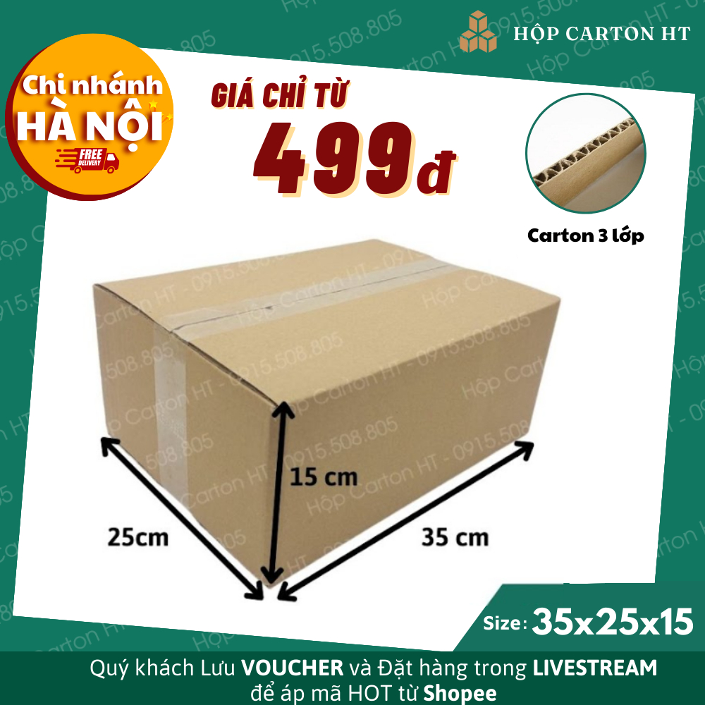 35x25x15 Combo 10 hộp carton đóng hàng thùng carton lớn đóng giày dép hàng hóa giá rẻ - Hộp Carton HT