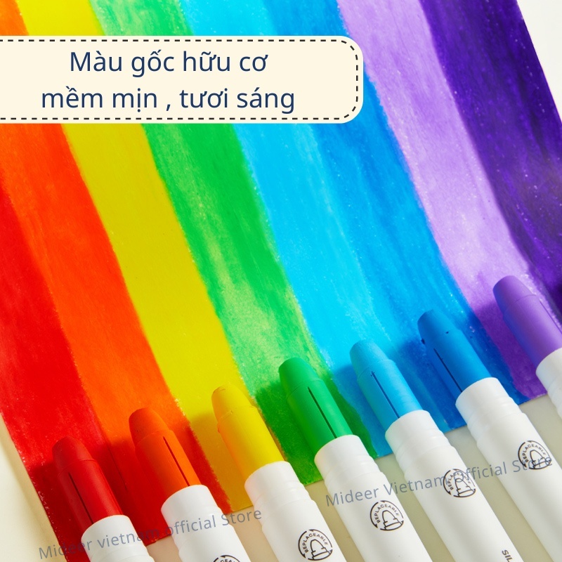 Bút Màu Sáp Hữu Cơ Mềm Mượt Dễ Tô Bản Mới Mau Khô Cho Bé Mideer Silky Quick-dry Crayon 8 -12 - 24 Màu
