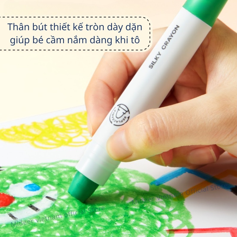 Bút Màu Sáp Hữu Cơ Mềm Mượt Dễ Tô Bản Mới Mau Khô Cho Bé Mideer Silky Quick-dry Crayon 8 -12 - 24 Màu