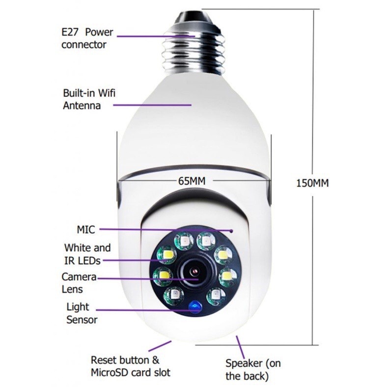 Camera Yoosee Wifi Yoosee 8 LED Đuôi Bóng Đèn Xoay 360 Độ 5.0Mps - 1080P Bảo Hành 6 Tháng