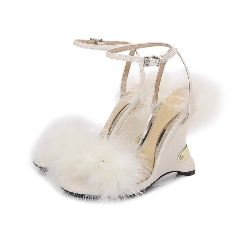 🍓ORDER 🍓 Giày Korea quai gắn lông gót xuồng 7cm và 10cm 34-42