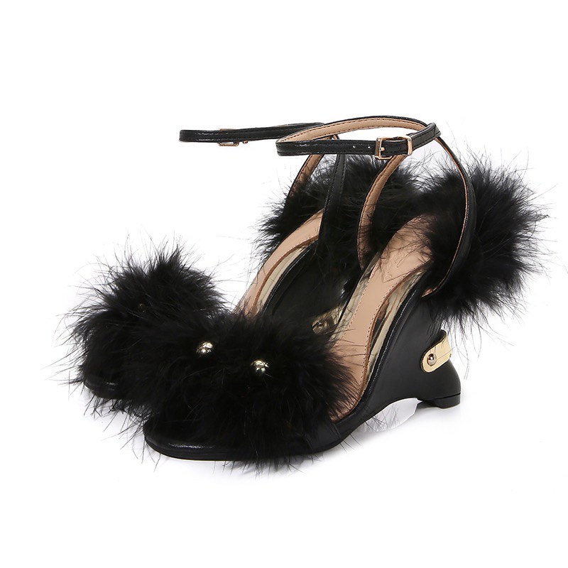 🍓ORDER 🍓 Giày Korea quai gắn lông gót xuồng 7cm và 10cm 34-42