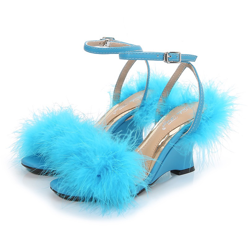 🍓ORDER 🍓 Giày Korea quai gắn lông gót xuồng 7cm và 10cm 34-42