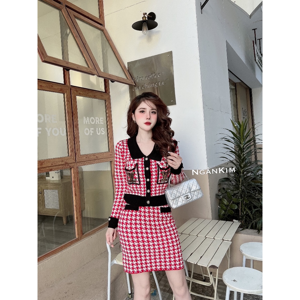 Set Áo + Váy L.V Co Dãn Tôn Dáng Freesize dưới 65kg