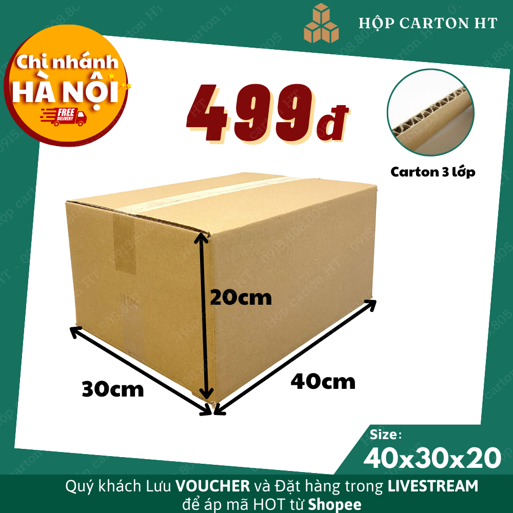 40x30x20 hộp carton đóng hàng thùng giấy carton gói hàng giá rẻ - Hộp carton HT