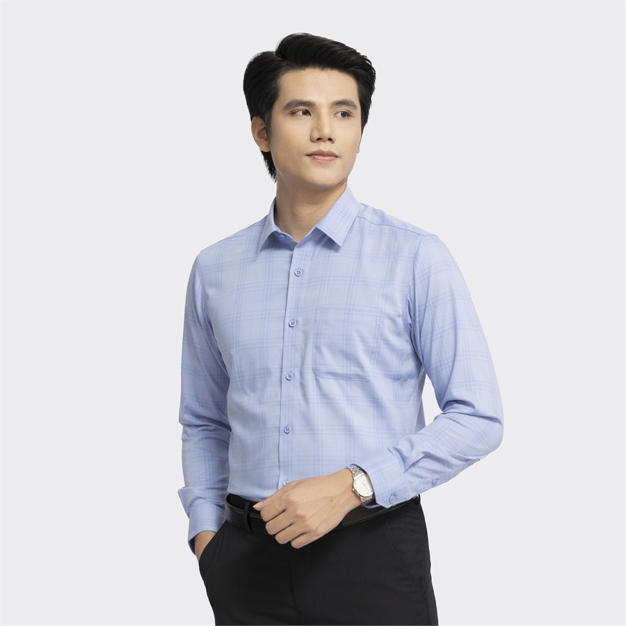 Áo sơ mi nam dài tay ARISTINO dáng Slim fit ôm vừa, họa tiết kẻ xanh thời thượng, hiện đại - ALS12602