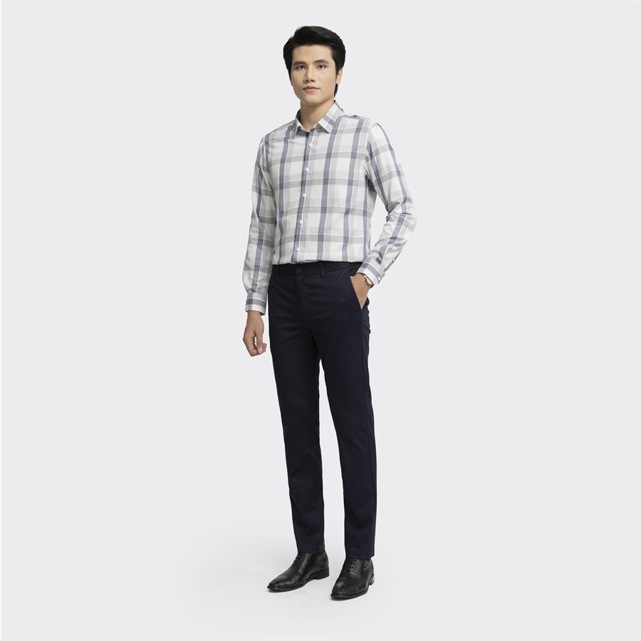 Áo sơ mi nam dài tay ARISTINO dáng Slim fit ôm vừa, họa tiết  trắng kẻ xám tinh tế, hiện đại - ALS18402