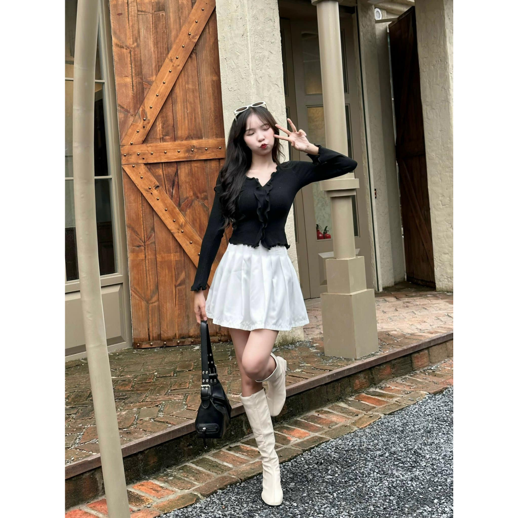 Áo len tay loe viền bèo phong cách hàn quốc dễ thương CHIBEST  KAC93