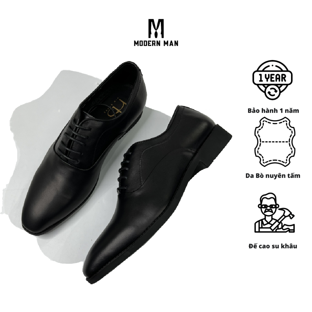 Giày Oxford Nam MODERN MAN  Da Bò Đế Cao Su Khâu, Mũi Nhọn Bảo Hành 1 Năm