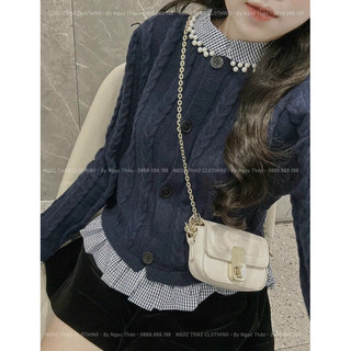 Áo len thừng dài tay cổ ngọc mix sơ mi vintage 308