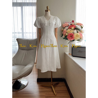 Đầm dự tiệc công sở cổ V phối nơ