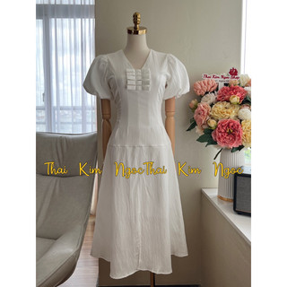 Đầm dự tiệc công sở cổ V phối nơ