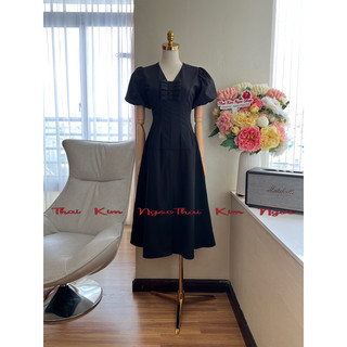 Đầm dự tiệc công sở cổ V phối nơ