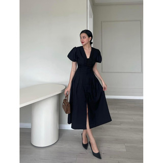 Đầm dự tiệc công sở cổ V phối nơ