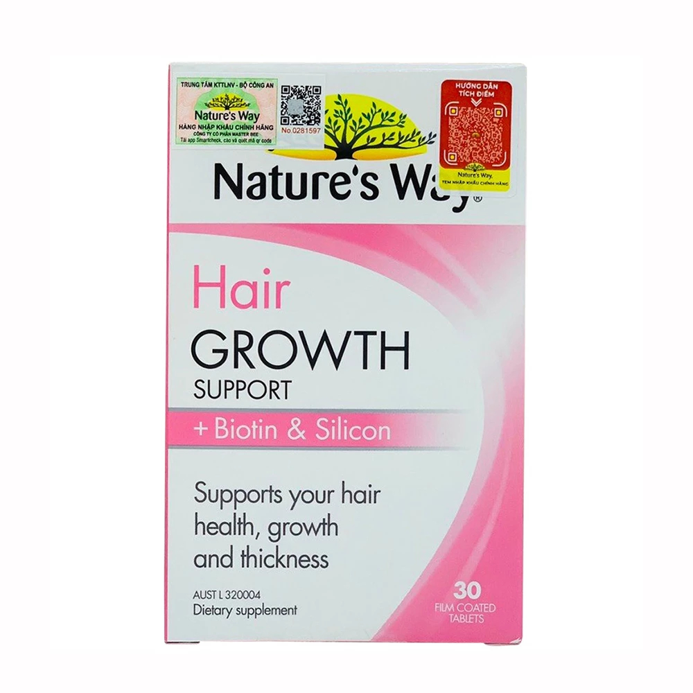 Nature's Way Hair Growth Support + Biotin & Silicon - Hỗ Trợ Tóc Mọc Dày, Óng Ả (Hộp 30 Viên)