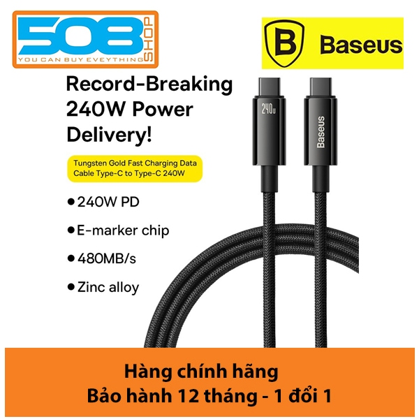 [MỚI] Cáp sạc nhanh, truyền dữ liệu PD 240W, Ba-se-us Tungsten Gold Fast Charging Data Cable Type-C to Type-C PD 240W