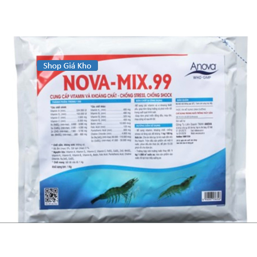 Nova - Mix.99 gói 1Kg_ Giúp Tôm Mau lớn, Chống Sốc, giảm stresss, bổ sung vitamin và khoáng, mau cứng vỏ sau khi lột