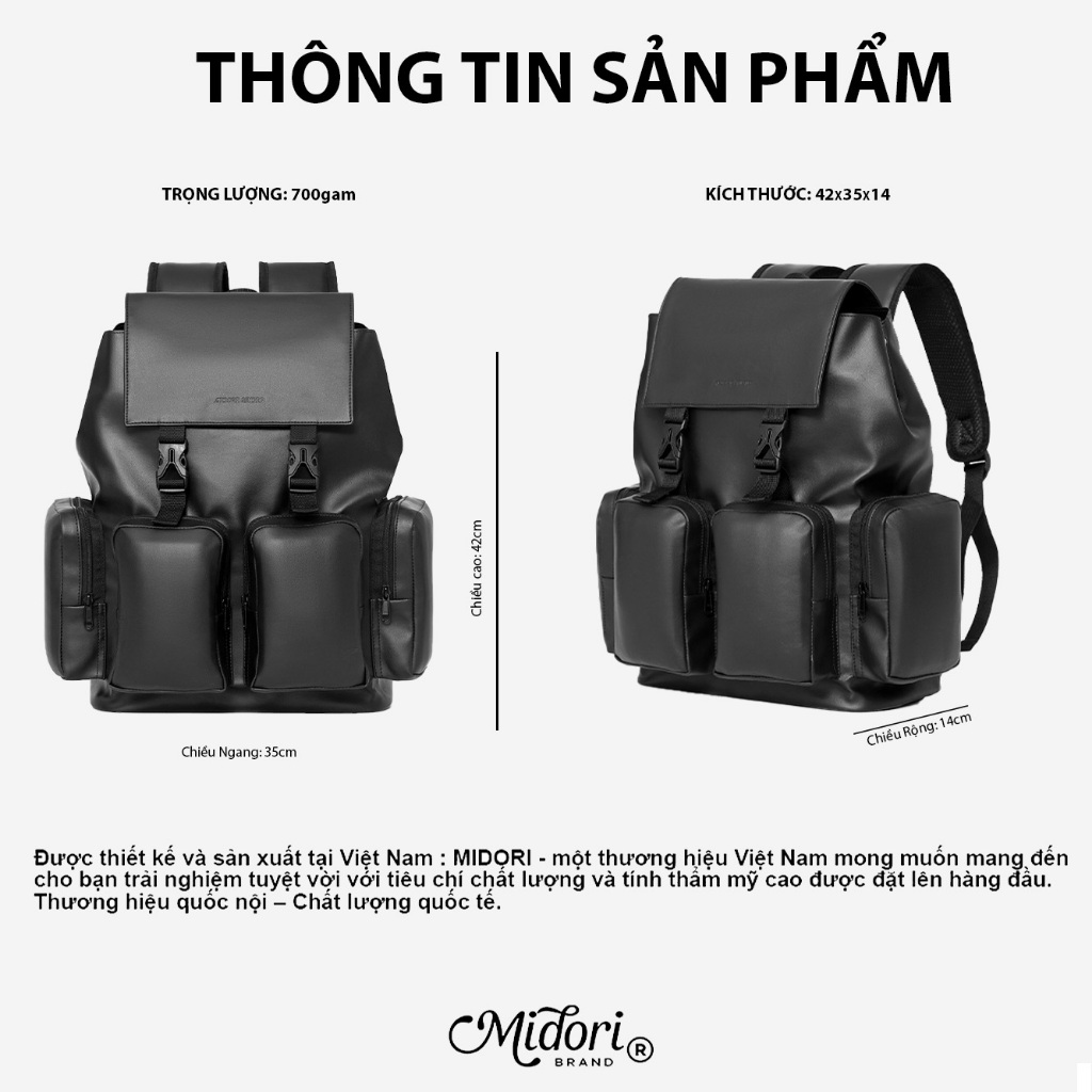 Balo da đi học thời trang Nam nữ chống nước đựng laptop Season 11 Local Brand Midori M Studio