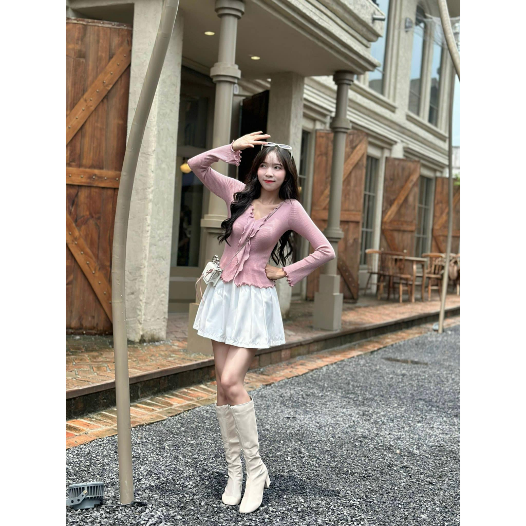 Áo len tay loe viền bèo phong cách hàn quốc dễ thương CHIBEST  KAC93