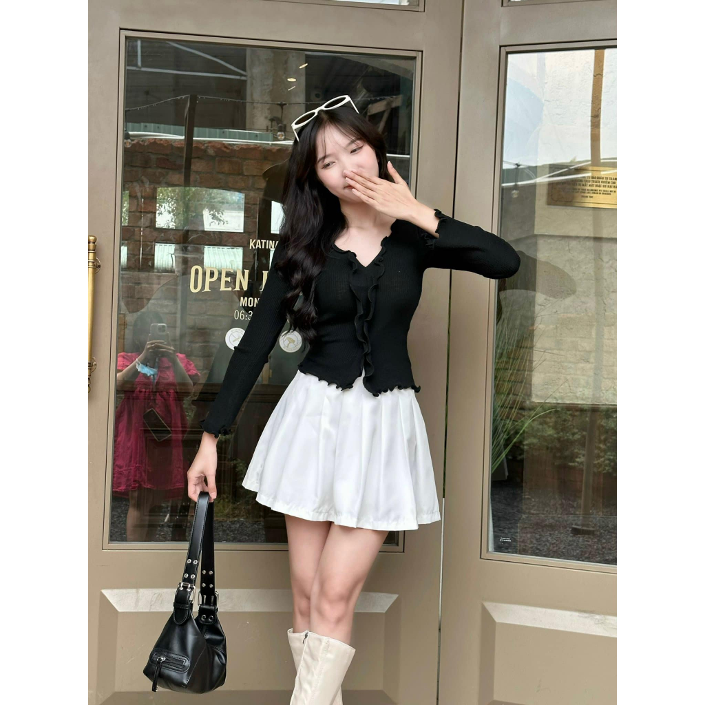 Áo len tay loe viền bèo phong cách hàn quốc dễ thương CHIBEST  KAC93