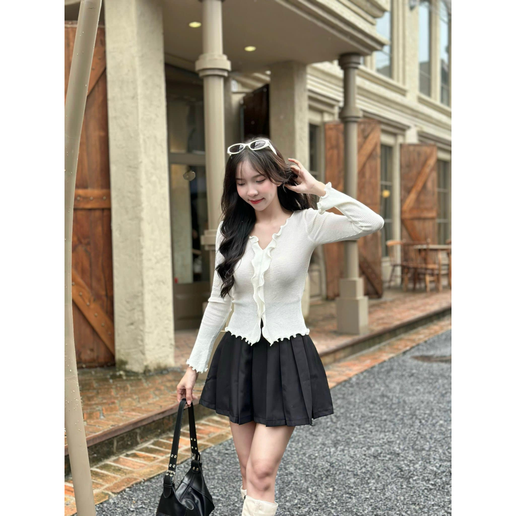 Áo len tay loe viền bèo phong cách hàn quốc dễ thương CHIBEST  KAC93