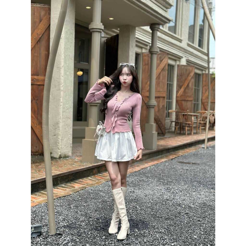 Áo len tay loe viền bèo phong cách hàn quốc dễ thương CHIBEST  KAC93