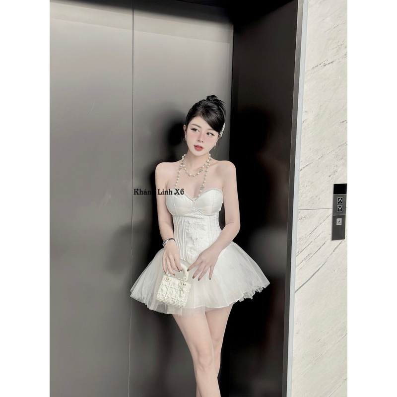 Set áo quây cúp ngực phối ren mix chân váy lưới xoè siêu sang