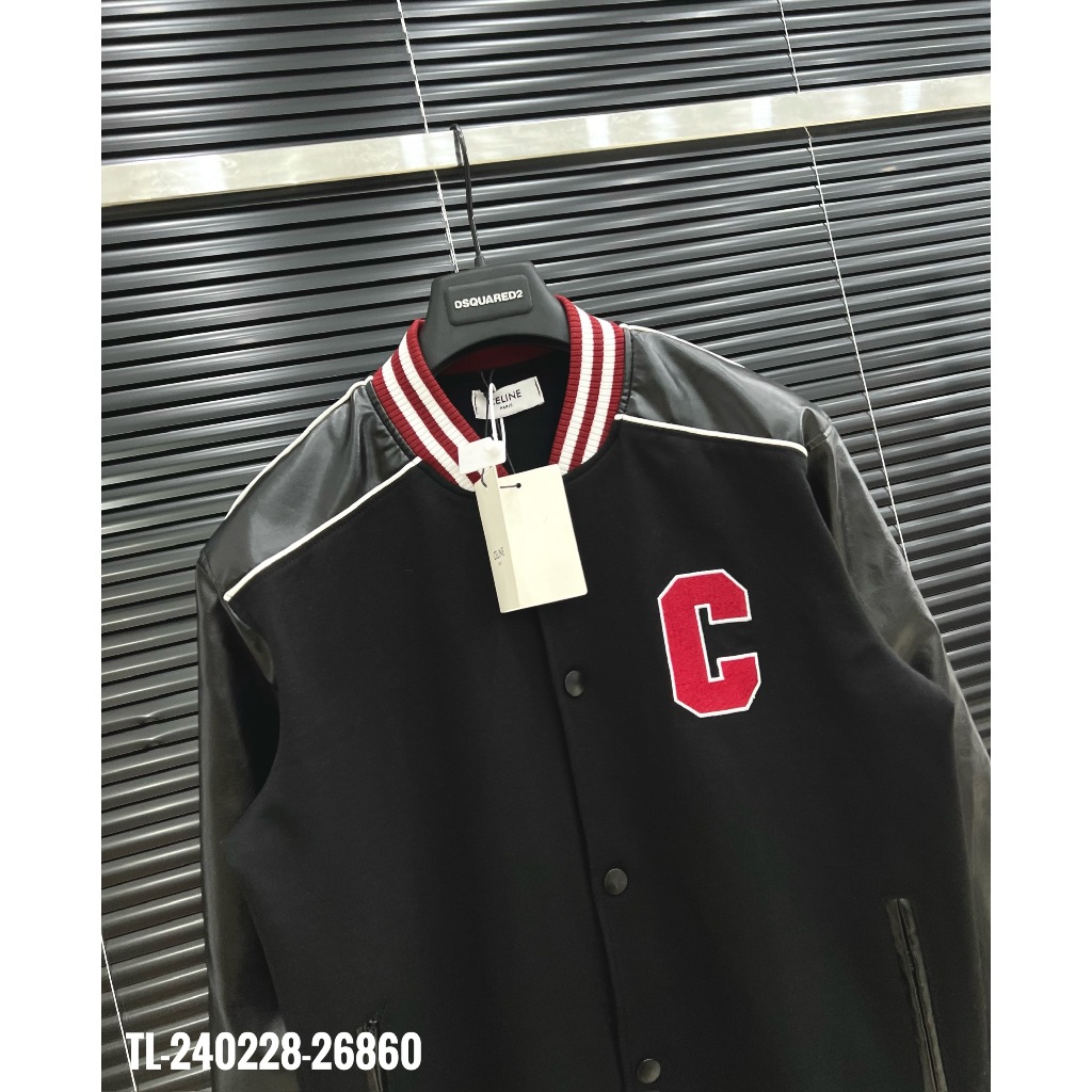 Áo Khoác Nỉ Bomber Thêu Chữ SAINT - Áo Khoác Bomber Phối Da Nam Đẹp