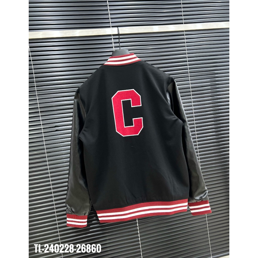 Áo Khoác Nỉ Bomber Thêu Chữ SAINT - Áo Khoác Bomber Phối Da Nam Đẹp