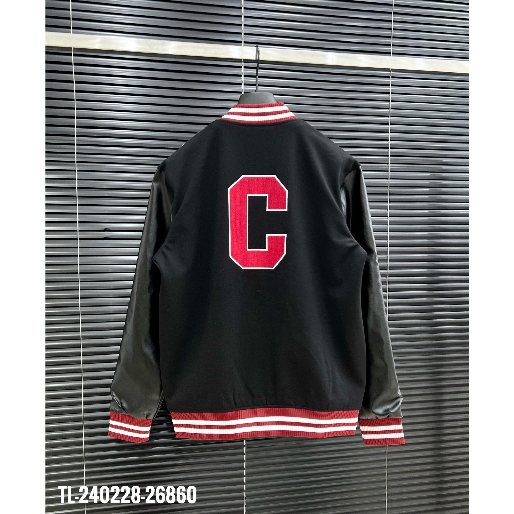 Áo Khoác Nỉ Bomber Thêu Chữ SAINT - Áo Khoác Bomber Phối Da Nam Đẹp