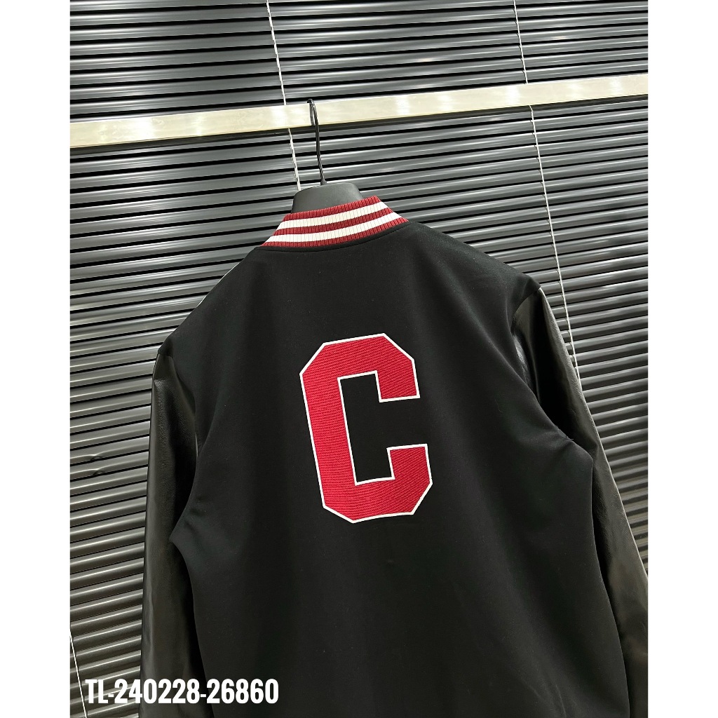 Áo Khoác Nỉ Bomber Thêu Chữ SAINT - Áo Khoác Bomber Phối Da Nam Đẹp