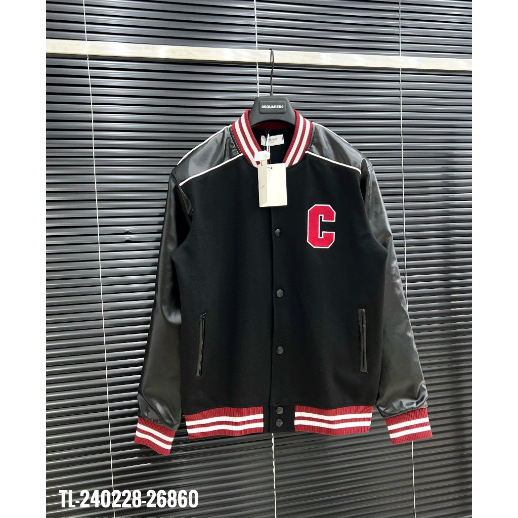 Áo Khoác Nỉ Bomber Thêu Chữ SAINT - Áo Khoác Bomber Phối Da Nam Đẹp