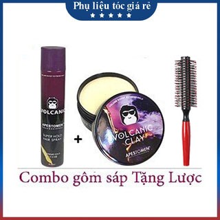 Combo gôm(keo) xịt tóc Volcanic + sáp vuốt tóc Volcanic Clay tạo kiểu giữ nếp chính hãng CB01