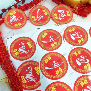 Tem tết dán hộp quà, giỏ quà, hộp bánh kẹo, mứt ngày tết ✨ decal trang trí tết hình tròn, chữ phúc - lộc - thọ.