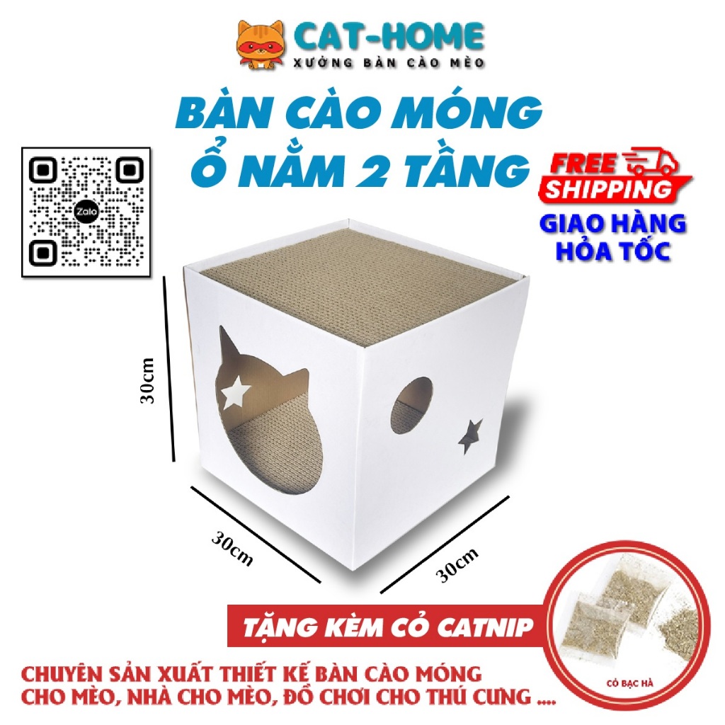 Nhà cho mèo, giường ngủ cho mèo, nhà mèo 2 tầng kết hợp bàn cào móng cho mèo