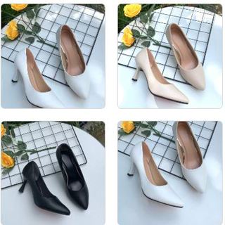 Giày cao gót nhọn 7 phân da lì ( da mờ ) size từ 34 đến 42 màu đen mờ, trắng mờ và kem mờ