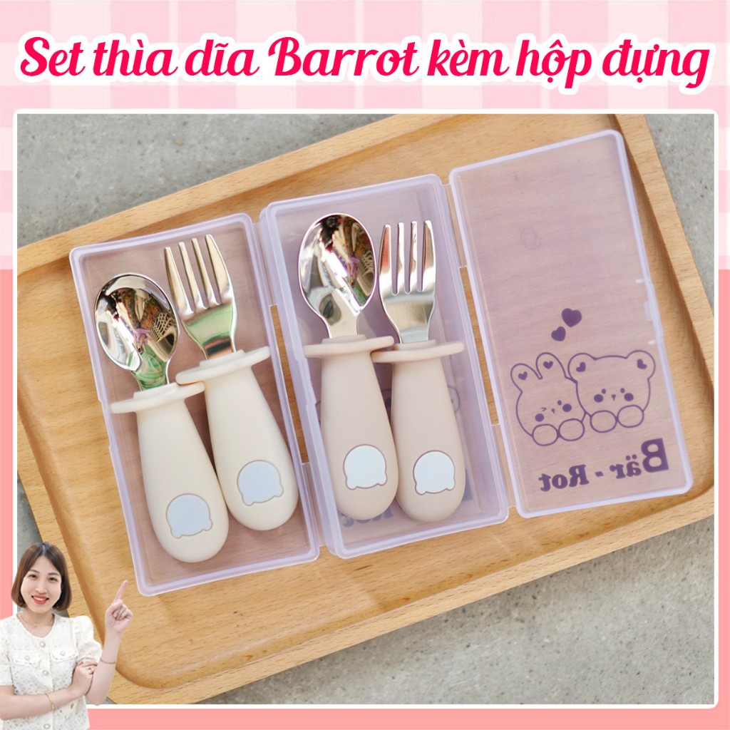 (Tặng hộp đựng) Set thìa dĩa hình gấu Inox Bar Rot