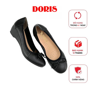 Giày búp bê da thật đế xuồng 5cm mũi tròn gắn nơ nhỏ doris dr508- có bảo hành.