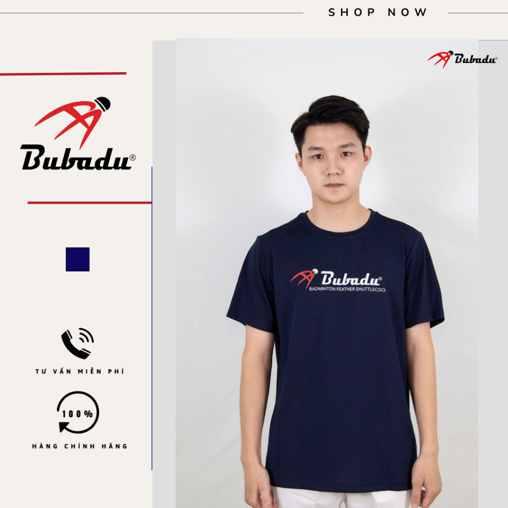 ÁO CẦU LÔNG TRAINING POLY LOGO TO XANH THAN BUBADU CHÍNH HÃNG