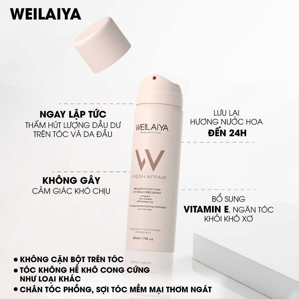 Gội Khô Xịt Phồng Tóc Weilaiya Hương Nước Hoa 50ml