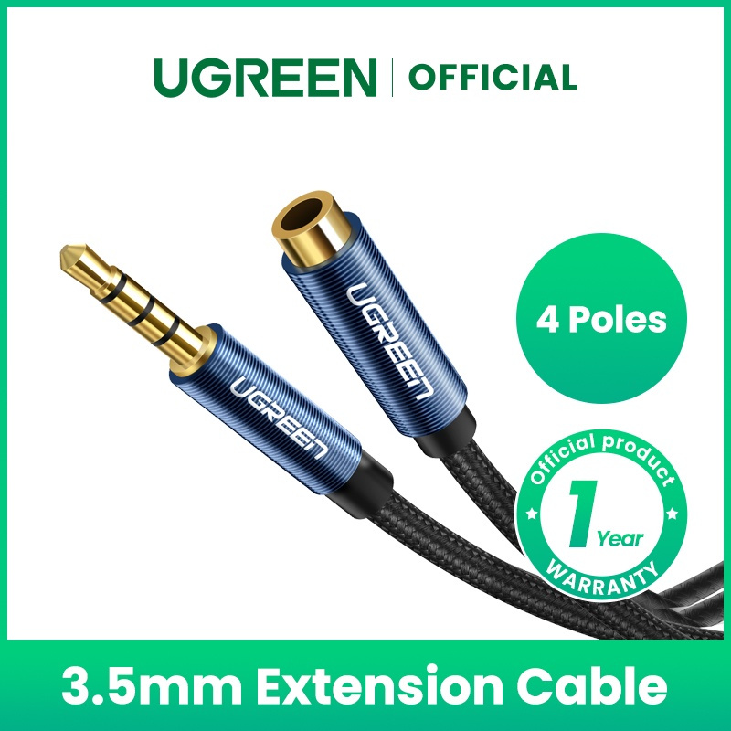 Cáp nối dài 3.5mm Ugreen Male to Female Aux Cable, vỏ nhôm, dây bện dù, có hỗ trợ MIc, bảo hành 12 tháng