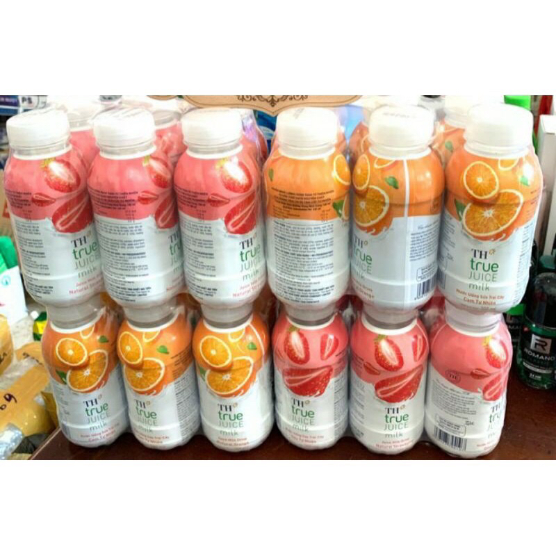 Vỉ 6 chai nước uống sữa trái cây Th true juice milk 300ml hương cam/ dâu