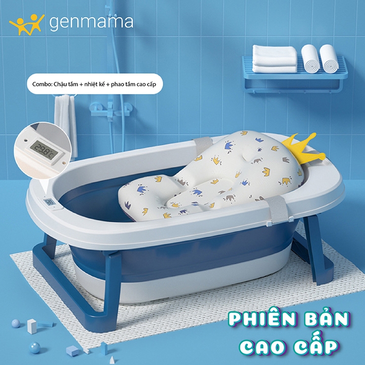 Chậu tắm bé từ sơ sinh có nhiệt kế ,phao vải đễ dàng gấp gọn tiện lợi