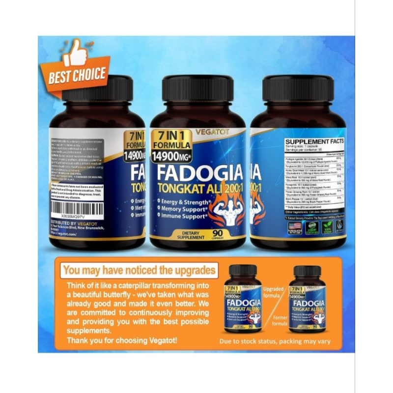 Viên Vegatot Tongkat Ali 14.900mg, Fadogia Tăng Sức Bền Sinh Lý Nam, Bổ Gan Thận, Tăng Cơ Bắp  Maca Ginseng