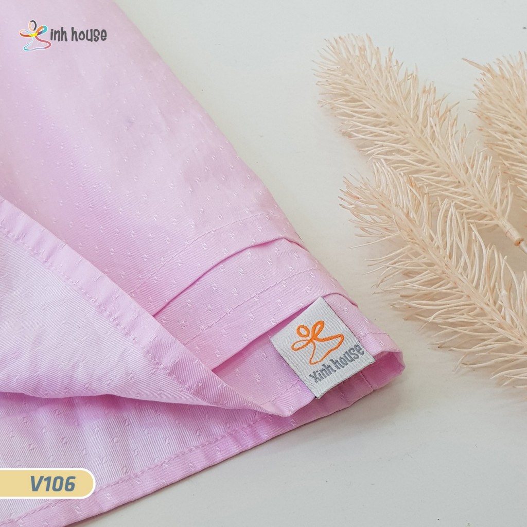 Váy Trẻ Em Xinh House Cotton Màu Hồng Phối Hoa Dáng Baby Doll V106