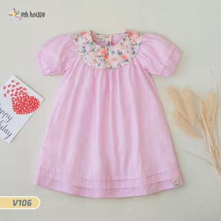V106 Váy Trẻ Em Xinh House Cotton Màu Hồng Phối Hoa Dáng Baby Doll